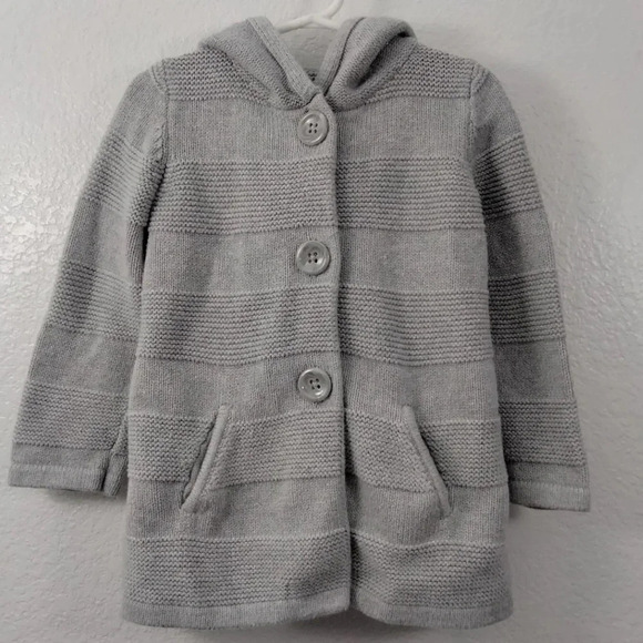 Baby Gap Grey Gray Toddler Boy Hoodie Garter Grandpa Sweater Coat Size 3 Nwt - Picture 2 of 10